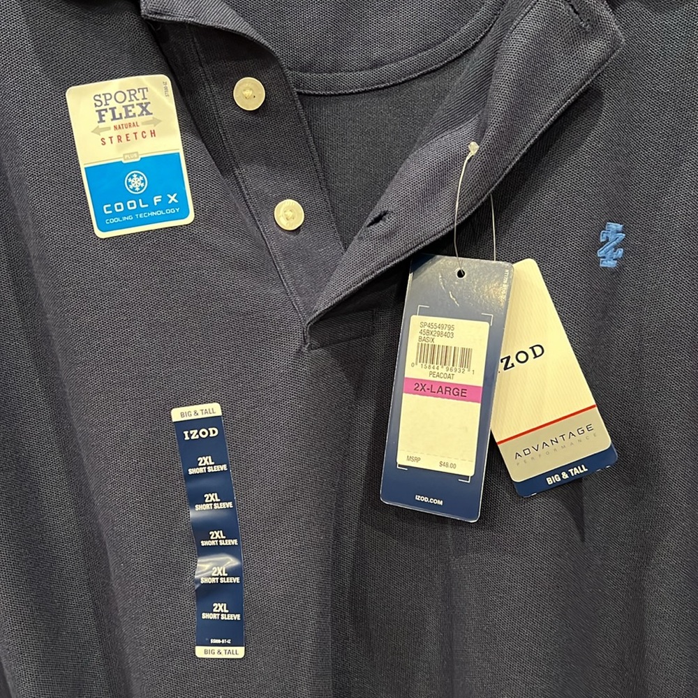 New Dark Blue With Light Blue Stitching Men’s 2XL Polo by Izod - Picture 3 of 5